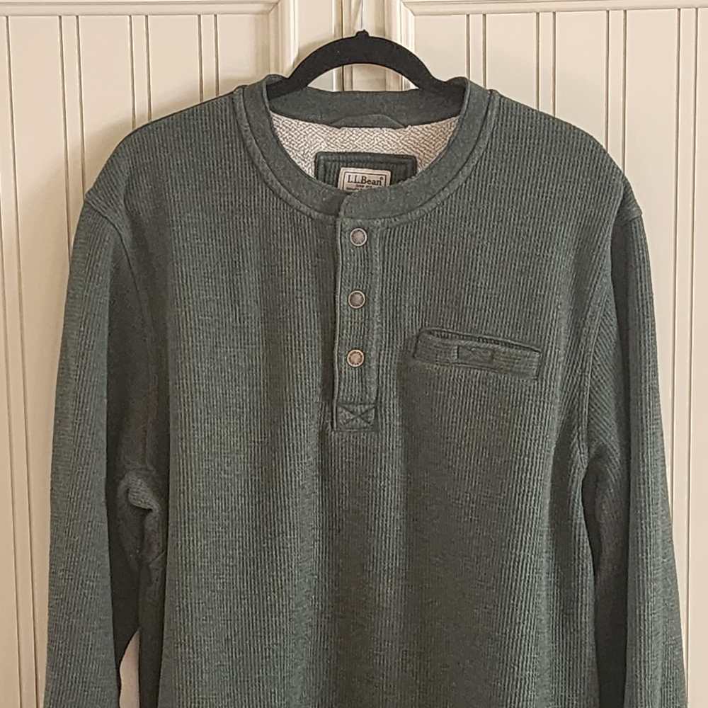 Fleece-Lined Waffle Henley Sweater by Ll Bean size XL Tall Katahdin
